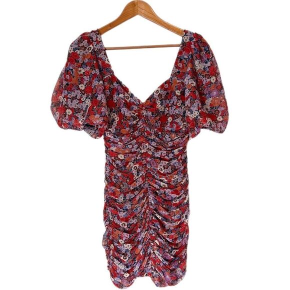 Zara Floral Chiffon Ruched Mini Dress - Picture 2 of 10